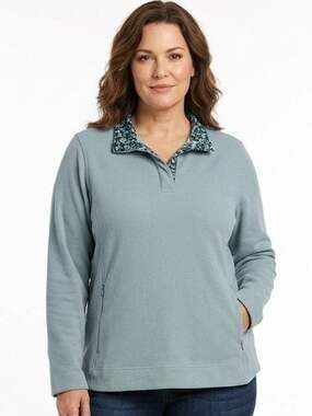 Orvis Floral Fleece Pullover Size XL Blue Long Sleeve Quarter Zip